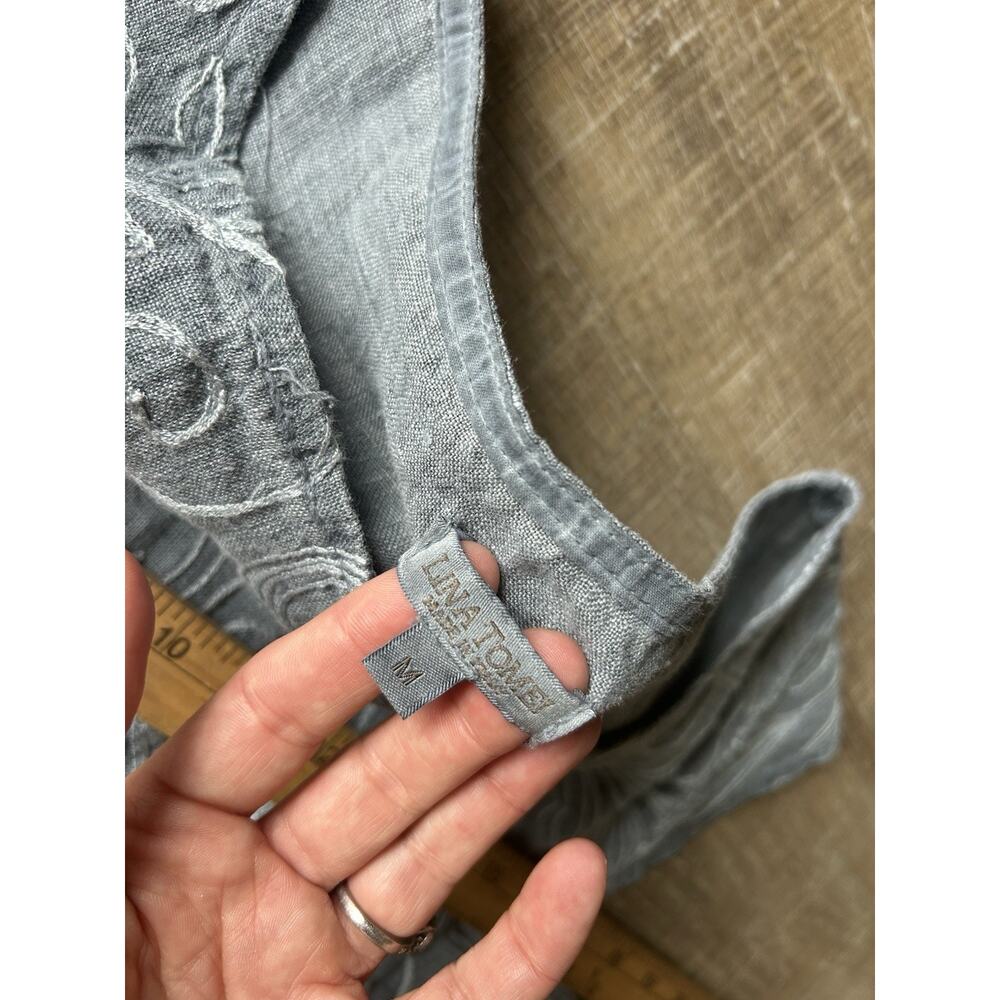 Lina Tomei 100% Linen Embroidered Shift Dress Women’s M Gray Made Italy - Picture 3 of 12